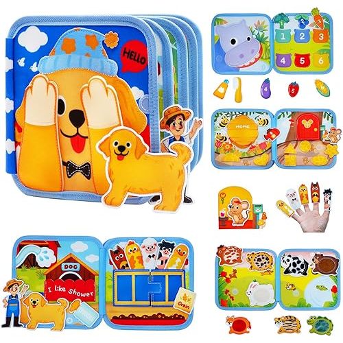 BizyKoady Toddler Busy Book for 1-3, Montessori Felt Busy Book, Busy Board for 1+ Year Old, Toddler Airplane Travel Toys, Educational Learning Activity Books, Girl & Boy Birthday Gift