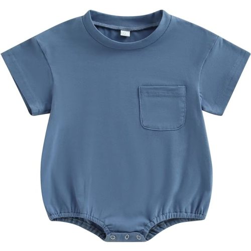 AEEMCEM Baby Boy Girl Oversized T-Shirt Bubble Romper Solid Color Short Sleeve Pocket Bodysuit Top Summer Clothes