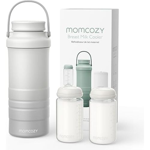 Momcozy 22oz Portable Breast Milk Cooler for Outdoor, Life Saver with 360° Total Cooling for 24 Hours, Larger Capacity Travel Breastmilk Chiller with 2pcs Baby Bottles for Breastmilk Storage, Cream