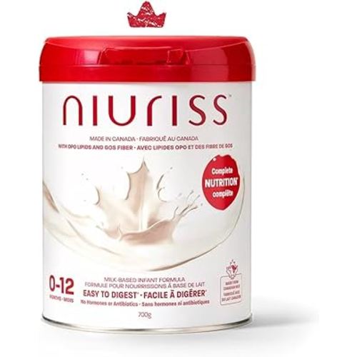 NIURISS Infant Formula - Made in Canada - Complete Nutrition* with OPO Lipids, GOS fiber, and Canadian milk (No Hormones and No Antibiotics) - 0-12 months, 700g