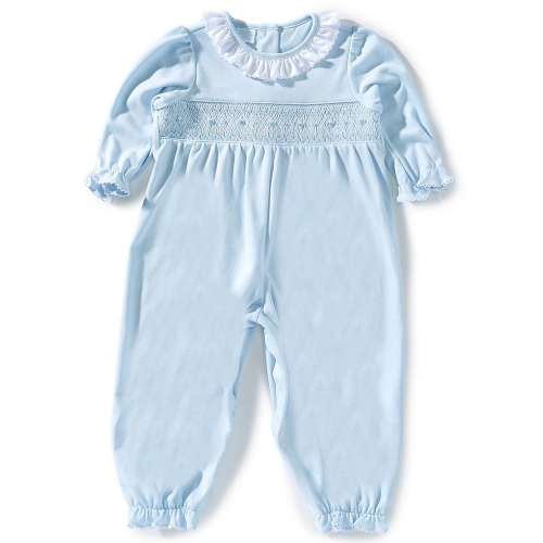 Edgehill Collection Baby Girls Solid Pima Cotton Hand Smocked Romper