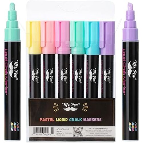 Mr. Pen- Chalk Markers, 6 Pack, Assorted Colors, 8 Labels, Chalkboard & Glass Markers, Liquid Chalk Pens, Erasable