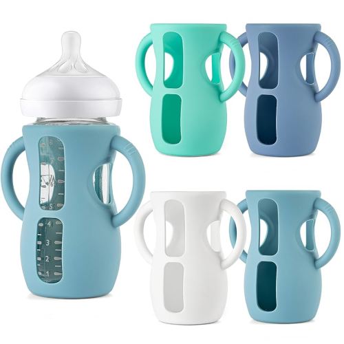 Desing Wish 4 Pack 8oz Silicone Sleeves with Handles for Avent Glass Natural Baby Bottles, Anti Breakage Protective Sleeves Compatible with Philips Avent Glass Baby Bottle 8 oz - Standard