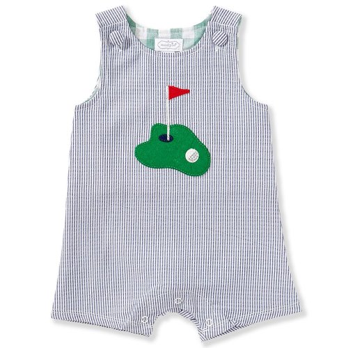 Mud Pie Baby Boys Newborn-18 Months Sleeveless Golf-Theme-Applique Seersucker Shortall