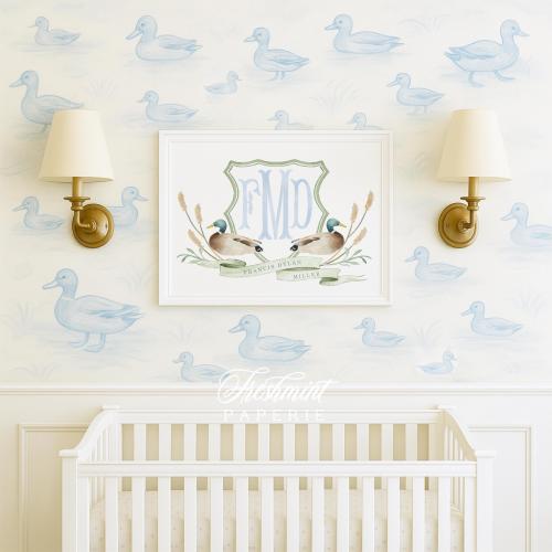 Mallard Duck wall art, Duck Wall Art, Monogram wall art, Mallard Duck Monogram Art Print, Baby Boy nursery wall art, Monogram Crest, Nursery