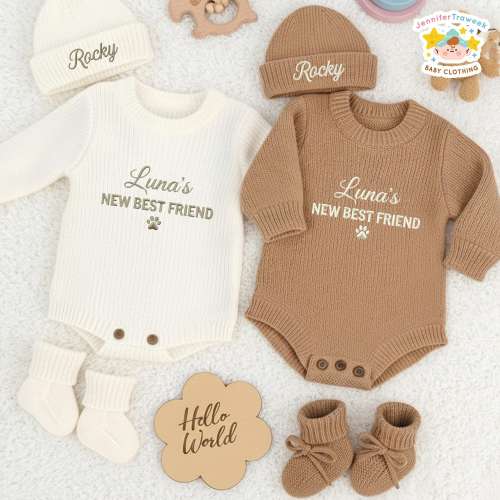 Embroidered Sadie's New Best Friend Ruffle Romper, Soft Newborn Coming Home Clothes, Dog Lover Baby Gift, Pregnancy Announcement Shirt