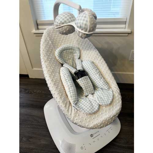 Mamaroo seat cover, swing infant insert and toy accessories, changeable bouncer cover blue gingham and cream minky