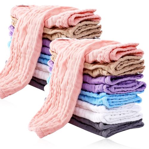 24 Pack Muslin Burp Cloths for Baby - Ultra-Soft 100% Cotton Baby Washcloths - Large 20'' by 10'' Super Absorbent Milk Spit Up Rags - Burpy Cloths for Unisex, Boy, Girl - Multicolor