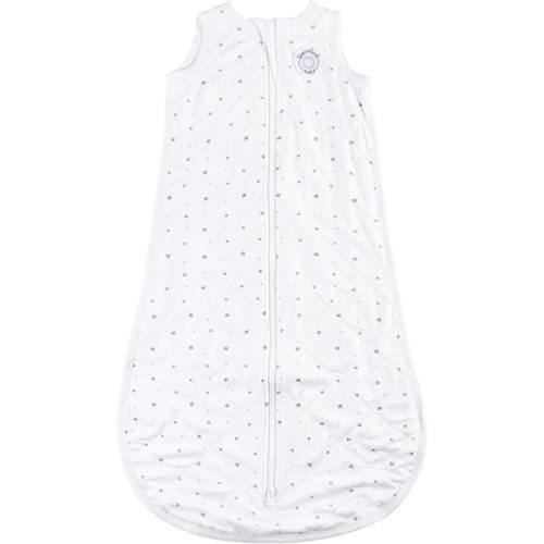 Dreamland Baby Viscose Sleep Sack (6-12 months). 1.0 TOG Ultra Soft Blanket w/ 2-Way Zipper. 97% Viscose, 3% Spandex (White with Grey Stars)