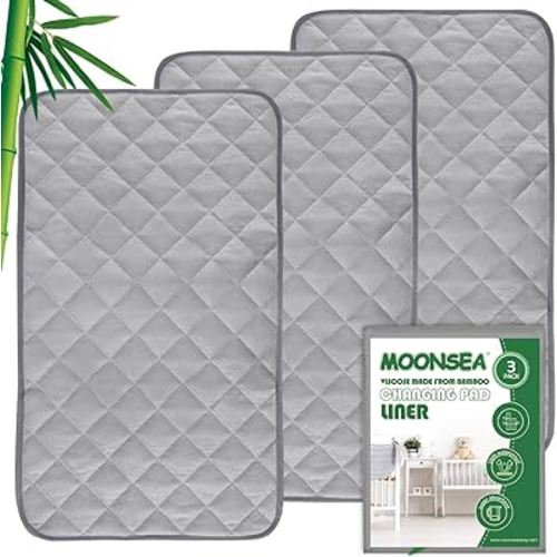 Diaper Changing Pad Liner Non-Slip, Waterproof Terry Mat, Quilted Absorbent Bassinet Liners Washable, 3 Pack 13"x 26" Reusable Portable Changing Table Pad Rectangle Grey