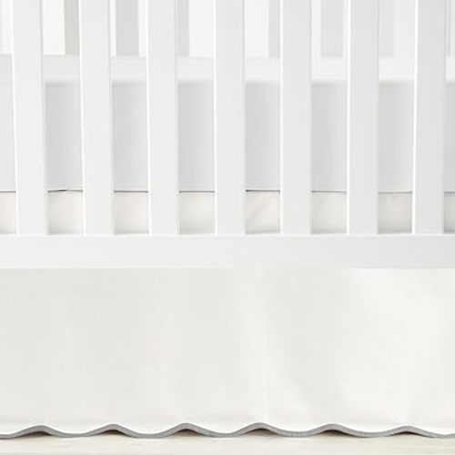 Lush Decor - Crib Skirt, Soft Cotton, Ideal for Classic Nursery Decor, Coastal Chic Desigb with Scalloped Edge (Gray, 25" x 52" x 16")