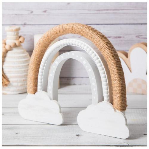 Gray & White Beaded Wood Rainbow