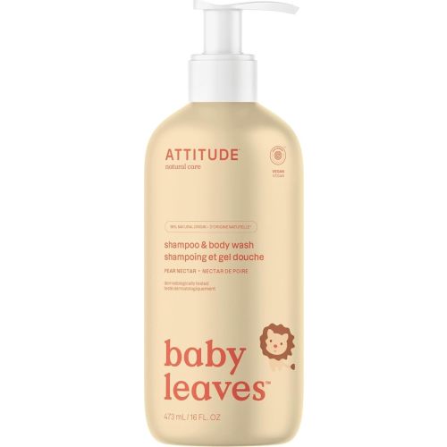 ATTITUDE Baby Shampoo, Body Wash & Soap 2-in-1, Pear Nectar, 16 Fl Oz