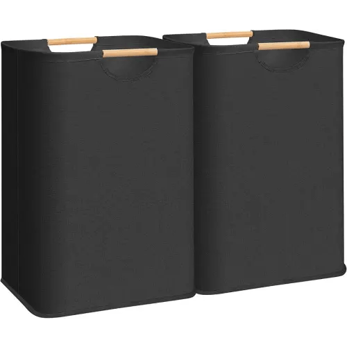STORAGE MANIAC 2-Pack Large Laundry Hamper, 80L (21.1 Gal) Collapsible Laundry Basket with Bamboo Handles, Freestanding Waterproof Clothes Hamper for Laundry Room, Bedroom, Dorm, Towels, Toys, Black