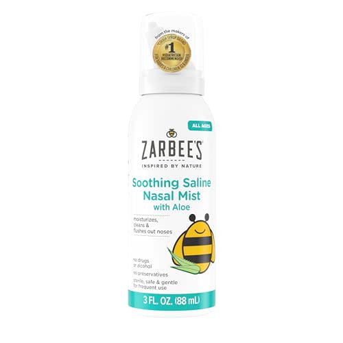 Zarbee's Baby Nasal Saline Spray, Soothing Sterile Mist with Aloe, Newborns & Up, Cleansing Nose Relief, 3Fl Oz