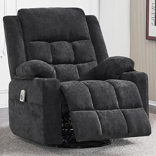 Ketaiyou Power Swivel Rocker Recliner Chair for Adults with Massage and Heat, USB and Type-C Ports, Infinite Position, Electric Glider Reclining Single Sofa Chair for Living Room(Black)