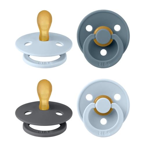 BIBS Colour Pacifier with Symmetrical Nipple| Natural Rubber Baby Pacifier | Set of 4 BPA-Free Soothers | Made in Denmark | Baby Blue Mix | Size 0-6 Months