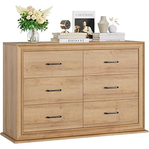 HIFIT 6 Drawer Dresser, 47.2" Wide Chest of 6 Drawers, Farmhouse Oak Dressers for Bedroom, Storage Organizer Cabinet for Living Room, Hallway, Entryway