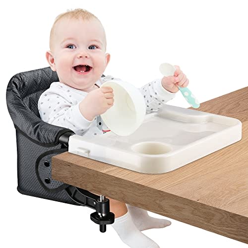 Hook On Chair with Removable Dining Tray,Portable Table High Chair, Folding Baby Chair with Storage Bag for Indoor/Outdoor(Black)