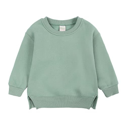 RUKOSU Toddler Baby Boy Girl Fleece Pullover Sweatshirt Solid Color Crewneck Blouse Shirt Tops Warm Fall Winter Clothes