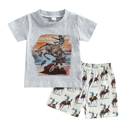 Western Baby Boy Clothes Highland Cow Farm Print T-shirt Casual Shorts Toddler Summer Country Cowboy Clothes Outfit
