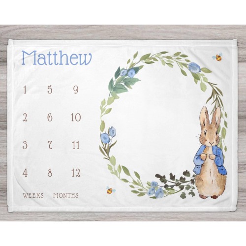 Peter Rabbit Baby Monthly Milestone Blanket, Personalized Baby Blanket, Custom Baby Blanket, Baby Name Blanket, Baby Shower Gift
