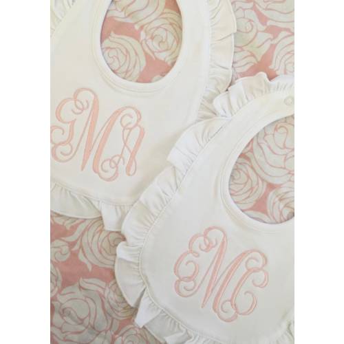 White Monogrammed Bib with Ruffle, baby shower gift, personalized baby gift