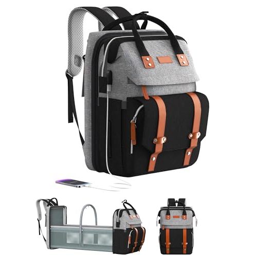 ISMGN Diaper Bag Backpack with Changing Station, Large Diaper Bag, Baby Bag, Multifunctional Diaper Bag, GreyBlack