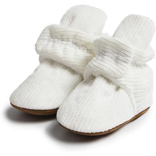 HsdsBebe Unisex Newborn Baby Cotton Booties Non-Slip Sole for Toddler Boys Girls Infant Winter Warm Fleece Cozy Socks Shoes