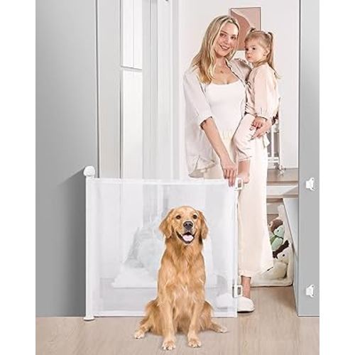Likzest Retractable Baby Gate, Mesh Baby and Pet Gate 33" Tall, Extends up to 55" Wide, Child Safety Baby Gates for Stairs Doorways Hallways, Dog Gate Cat Gate for Indoor and Outdoor (White)