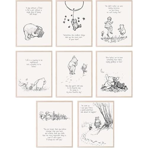 BigWig Prints Winnie the Pooh Wall Decor, Winnie the Pooh Nursery Decor, Winnie the Pooh Nursery, Winnie the Pooh Decor, Vintage Winnie the Pooh Baby Shower Decorations - Unframed Set of 8 (8x10)