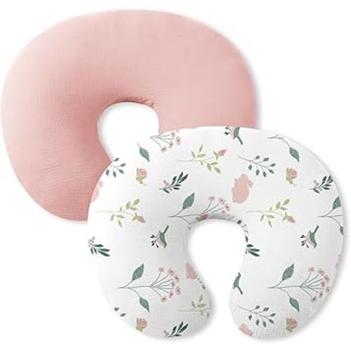 Little Grape Land Nursing Pillow Covers 2 Pack for Baby, Soft 100% Cotton Covers for Breastfeeding Pillows, Breathable Muslin Pink Bunny Nursing Pillow Cases Fit Standard Nursing Pillows