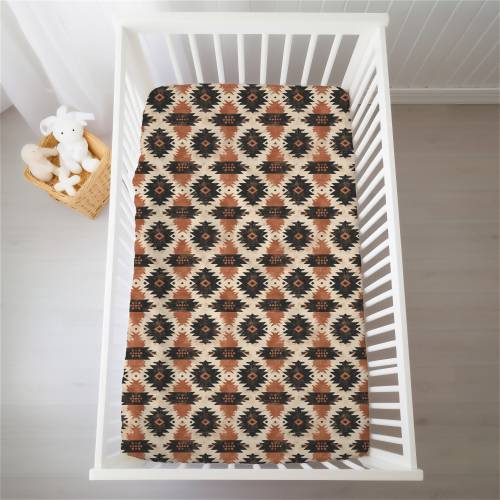 Western Aztec Neutral Boho Crib Sheets Cowboy Cowgirl Country Block Nursery Bedding Standard & Mini Pack n Play Sizes Boy or Girl Room