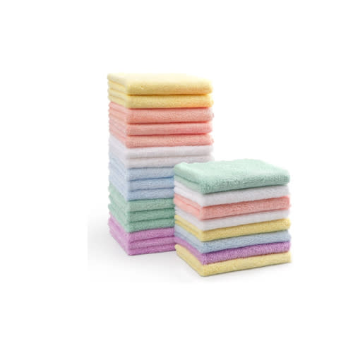 HOMEXCEL Baby Washcloths 24 Pack-Microfiber Coral Fleece Baby Bath Face Towel 7 x 9 Inch Extra Absorbent and Soft Burp Cloth and Wash Cloths for Newborn-Infants and Toddlers-Gentle On Sensitive Skin