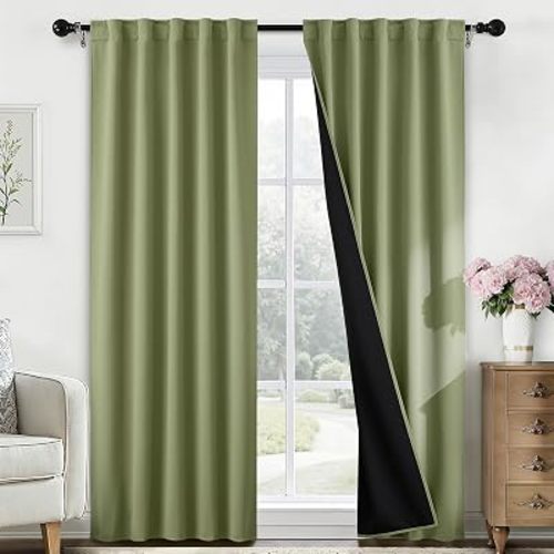 SimpleHome 100% Blackout 84 Inch Sage Curtains for Living Room