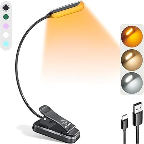 Glocusent Willow Book Light for Reading in Bed, 10LED Bright Reading Light, 3 Colors & 3 Brightness, Rechargeable Book Light Lasts for 80hr, Lightweight Clip on Book Light, Perfect for Book Lovers