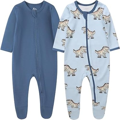 O2 BABY Baby Boys Girls Organic Cotton Zip-Front Sleeper Pajamas, Footed Sleep 'n Play