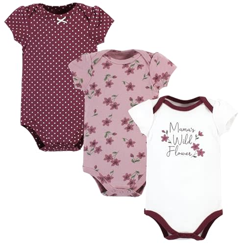 Hudson Baby Unisex Baby Cotton Bodysuits, Plum Wildflower, 0-3 Months