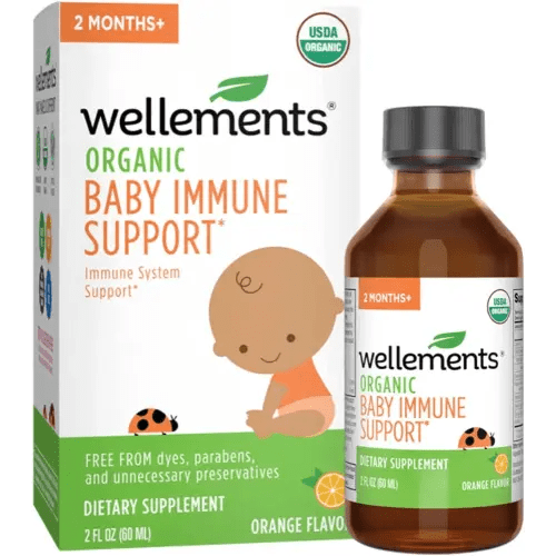Wellements Organic Baby Immune Support Syrup, Vitamin C & Zinc for Babies & Toddlers 2 Months+, USDA Certified Organic, Free from Dyes, Parabens & Top 9 Most Common Allergens, Orange Flavor, 2 fl Oz