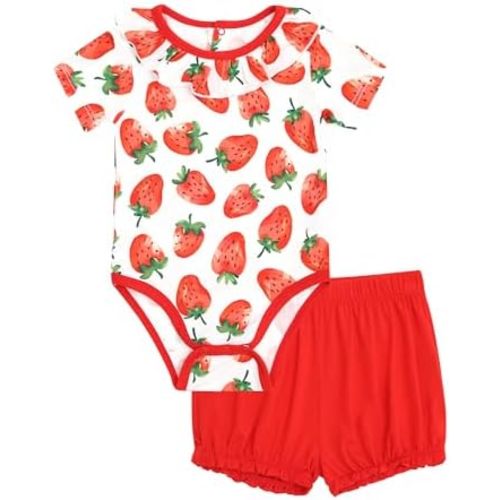 Baby Girl Outfits Ruffle Bodysuit with Bloomer Shorts Set Summer Clothes Set for Infants, Viscose Made from Bamboo