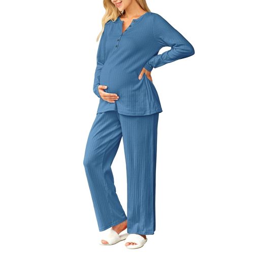 OUGES 100% Cotton Womens Maternity Nursing Pajamas Sets 2 Piece Pregnancy Delivery Postpartum Lounge Pjs with Pockets