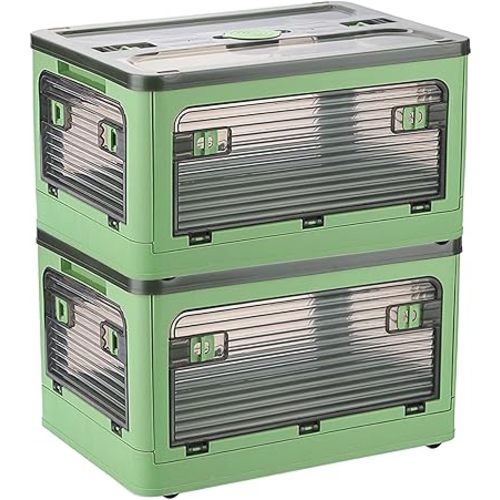 Plastic Trunk Organizer,Closet Organizers and Storage,7 Gal Collapsible Storage Bins,Dorm Room Essentials,2 Pack Dorm Storage Bins with Lids and Doors,Stackable Closet Organizer