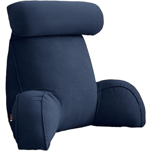 Reading Pillow with Detachable Neck Roll, Large Adult Backrest with Arms, Bed Rest Pillow with Side Pocket and Handle for Sitting in Bed Adult,Back Pillow for Watching TV/Gaming/Relaxing
