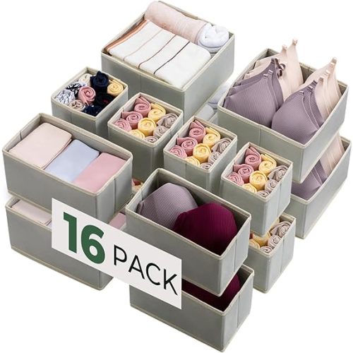 Kootek 16 Pack Drawer Organizer Clothes, Dresser Drawer Organizers for Clothing Fabric Foldable Closet Organizers and Storage Bins for Baby Clothes, Nursery, Underwear, Bras, Socks