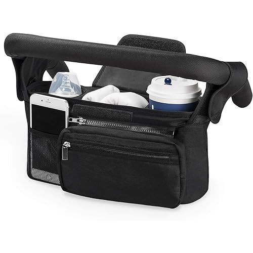 Momcozy Universal Stroller Organizer with Insulated Cup Holder Detachable Phone Bag & Shoulder Strap, Fits for Stroller like Uppababy, Baby Jogger, Britax, BOB, Umbrella and Pet Stroller