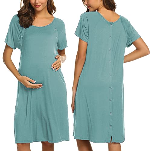 Ekouaer Women’s Nursing/Delivery/Labor/Hospital Nightdress Short Sleeve Maternity Nightgown with Button S-XXL