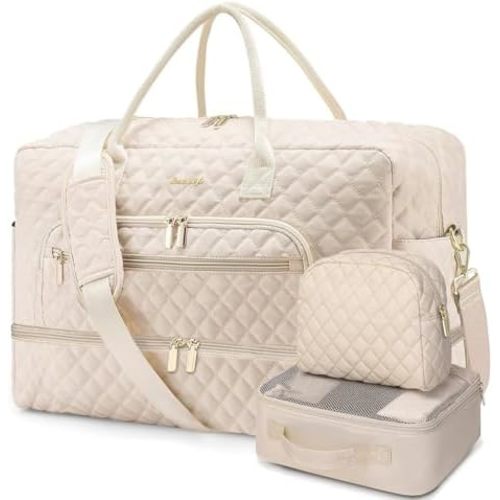 Large Women Travel Duffle Bag, Weekender Bags for Women with Shoe Compartment, Carry on Overnight Bag with Toiletry Bag, Gym Duffel Bag with Wet Pocket, Hospital Bags for Labor and Delivery 3 PCS Set