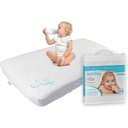 Vesta Baby Crib Mattress Pad Cover Protector Noiseless Waterproof Soft Jacquard Fitted Sheet for Infant and Toddler Standard Size Cribs 52" x 28"