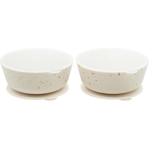 WeeSprout Suction Bowls for Baby & Toddlers (Set of 2) - 100% Silicone w/Plastic Lid - Leak Proof Feeding Supplies - Dishwasher & Microwave Safe Infant Dinnerware w/Extra Strong Base