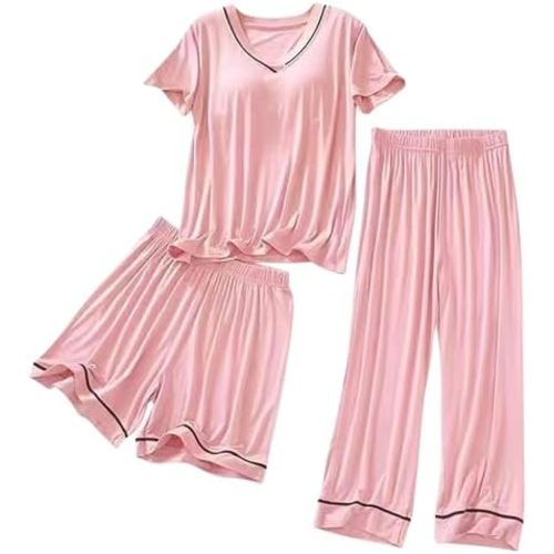 3 Piece Lounge Sets For Women丨Fall Pajamas Women Sleepwear With Built In Bra Lightweight Comfy Nightgowns Cute Pj Set